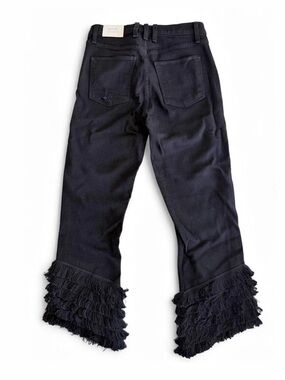 McGuire Denim The Cha Cha Jeans Late Night Black Tiered Fringe Cropped Flare Siz